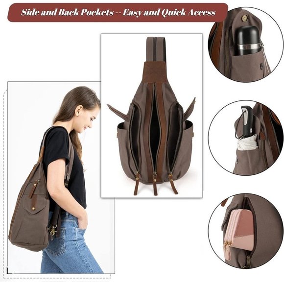 Canvas Sling Backpack Casual Crossbody   Women Men Shoulder Rucksack Daypack main image 5